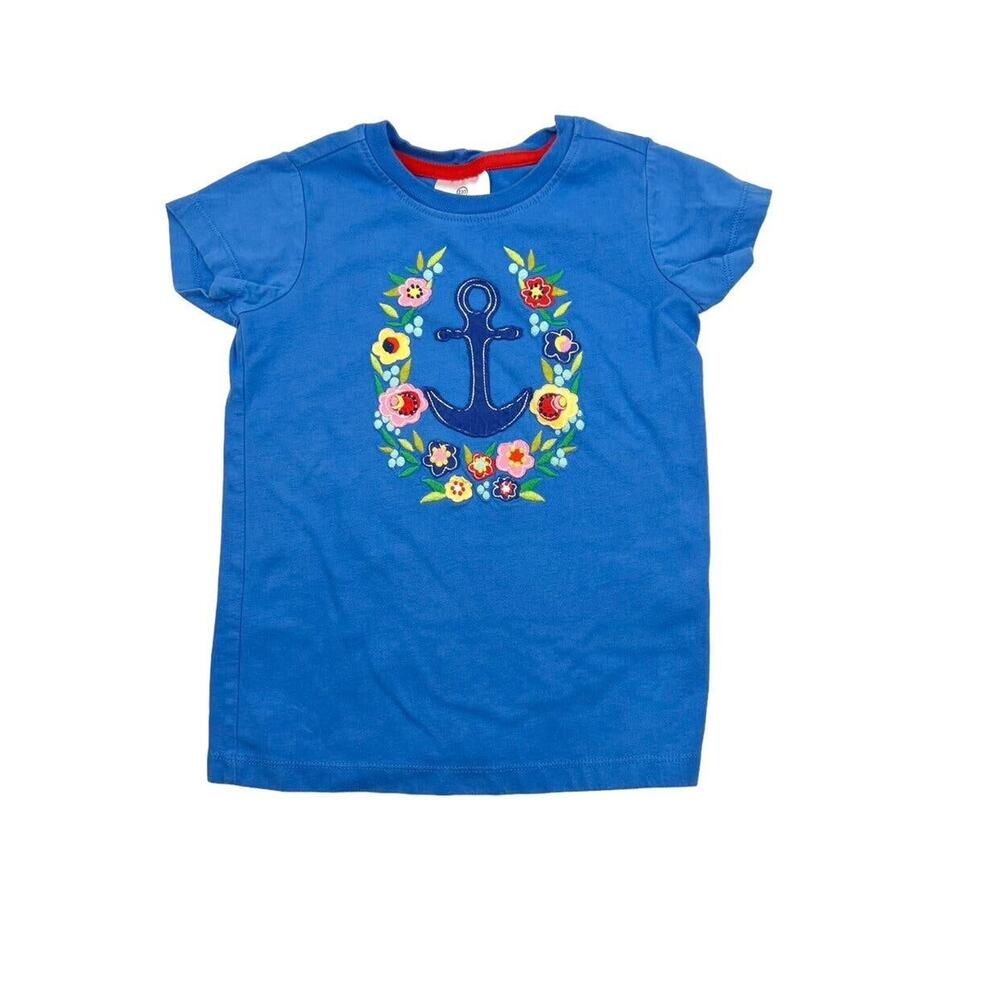 Hanna Andersson Blue Anchor & Flowers Appliqué Tee